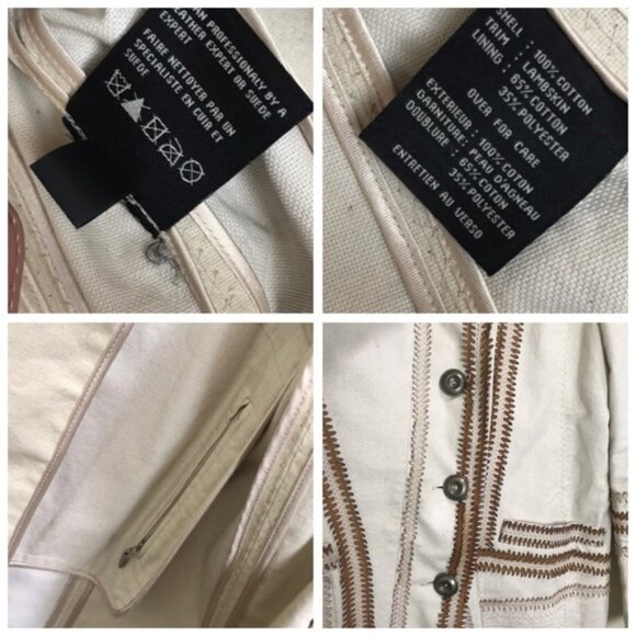 Cole Haan Cotton Lambskin Leather Detail Boho Trench Coat Jacket Fitted Pockets - Picture 12 of 16